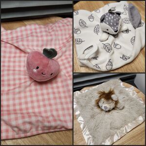 Baby Lovey Security Blanket Lot – 3 Pc – Plush Animal Characters